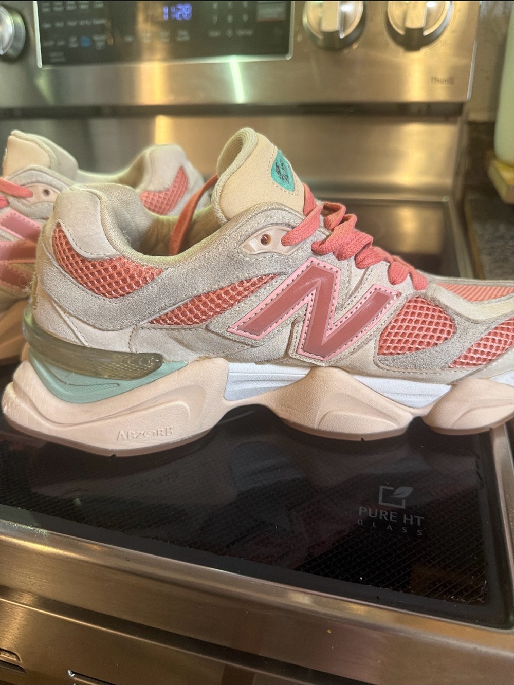 New Balance Women's Pink, Cream & Mint Mesh Suede Sneaker
